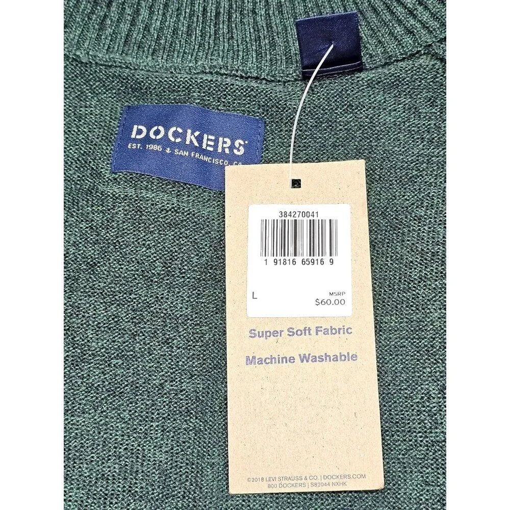 NWT Dockers Men's Argyle Green Gray White Cotton Quarter-Zip Sweater Sz L 2263 - Picture 5 of 8